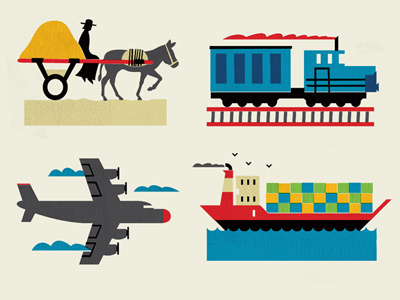 Transporting goods boat editorial graphic illustration mule plane train