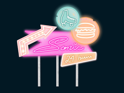 Sonic Night & Day 50s design fast food graphic design handlettering illustration lettering neon neon sign procreate retro signage sonic vintage