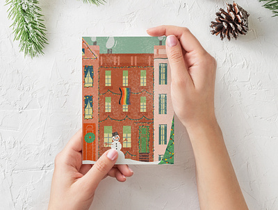 White Christmas Holiday Cards architecture beach brownstone cabin christmas christmas card cottage design holiday holiday card illo illustration illustrator postcard procreate treehouse
