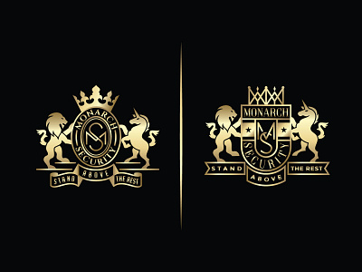 Monarch Security Logo Design brand brand design branding heraldic heraldry heraldy icon lineart logo logo design luxury luxury logo