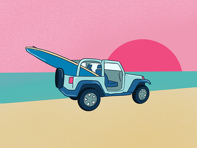 Beach Vibes beach bold color design flat graphic design icon illustration jeep minimal poster procreate shapes sticker sunset