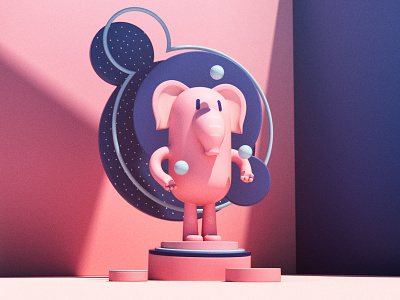Pink elephant juggling balls 3d c4d charactedesign cinema4d cute cute animal design elephant illustration kawaii pink