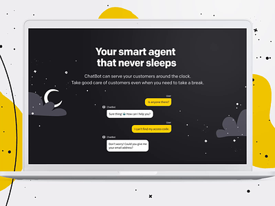 ChatBot never sleeps animation bot chat chatbot concept landing page loop macbook motion motion design parallax support ui ui motion uiux web web design web page web page design website