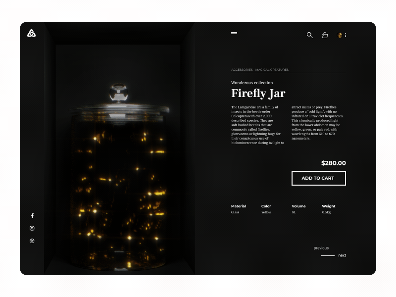 Jar with Fireflies - Layout Grid Free Preset 3d after effects animation cinema4d clean ecommerce figma figmadesign firefly grid jar layout minimal shop typography ui ui animation uiux website whitespace