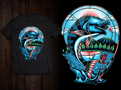 hooked fish illustration T-shirt Design