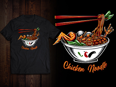 Chicken Noodle illustration T-shirt Design apparel artwork chicken noodle clothing design food food illustration food vector graphic design illustration merchandise t shirt t shirt design vector