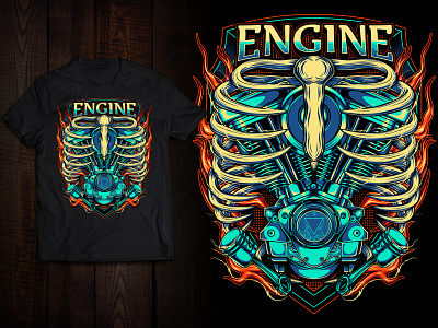 Twin Engine Skull Flaming illustration T-shirt Design apparel automotive biker builder motorcycle clothing custom bike design garage graphic graphic design illustration logo merchandise modification motorcycle rider riding t shirt t shirt design touring