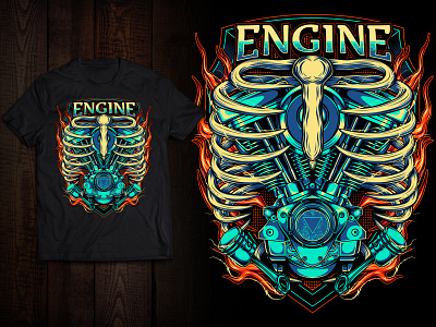 Twin Engine Skull Flaming illustration T-shirt Design