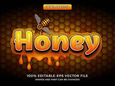 Honey Text Effect with Bee illustration adobe illustrator advertising artwork bee graphic graphic styles honey honey product illustrator logo merchandise post design text effect text styles