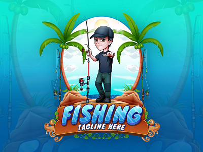 Fishing illustration logo or mascot with frame