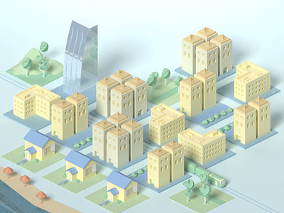 Yellow city 3d blender graphic design illustration