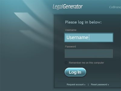 Legal Generator - Login Page blue generator green layout legal login ui web