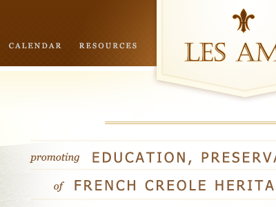 Les Amis banner brown design french glow gold historical layout les amis missouri shield typography web