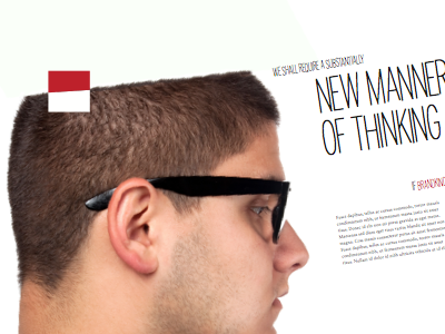 New Manner of Thinking angle branding brochure head layout logo print slant typography