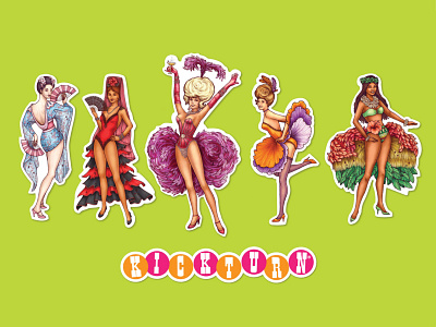 Kickturn Showgirl Stickers branding design historic illustration print product stickers