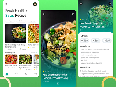 Salad Recipe Apps app concept design diet food green salad