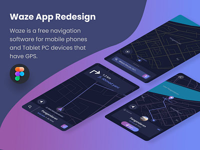 Waze App Redesign dark dark mode google maps gradient maps mobile navigation navigation app road