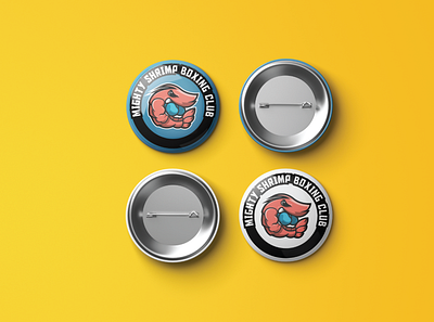 Mighty Shrimp Boxing Club Buttons animal branding button design graphic design logo mascot mockup vector