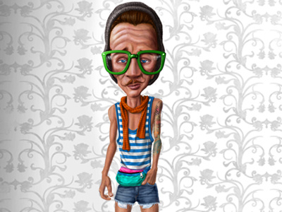 Hipster! fanny pack glasses hipster mustache scarf short shorts tattoo