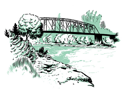 Foot bridge bicycles book cover bridge illustration portland publishing