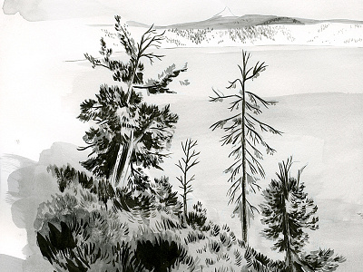 Crater Lake Rim Road illustration oregon sketch