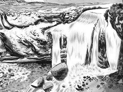 Paulina Creek Falls bend bw drawing illustration landscape oregon pnw