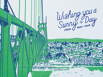 Wishing you a sunny day from rain-town letterpress portland postcard