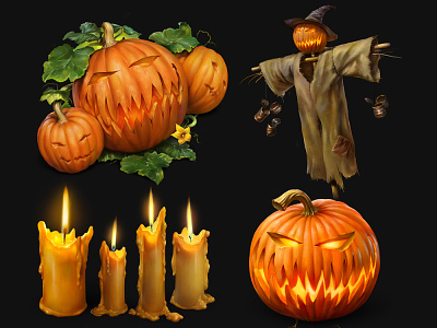 Halloween stuff candle digital art digital painting game ui games helloween jack pumkin stuff