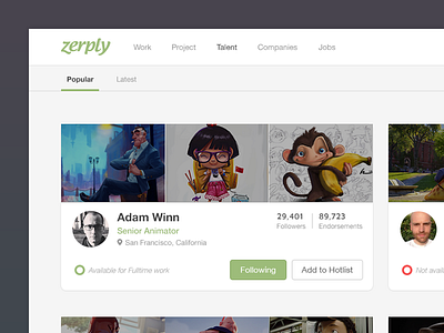 Zerply Redesign clean minimal sneakpeek talent ui ux web website widget zerply