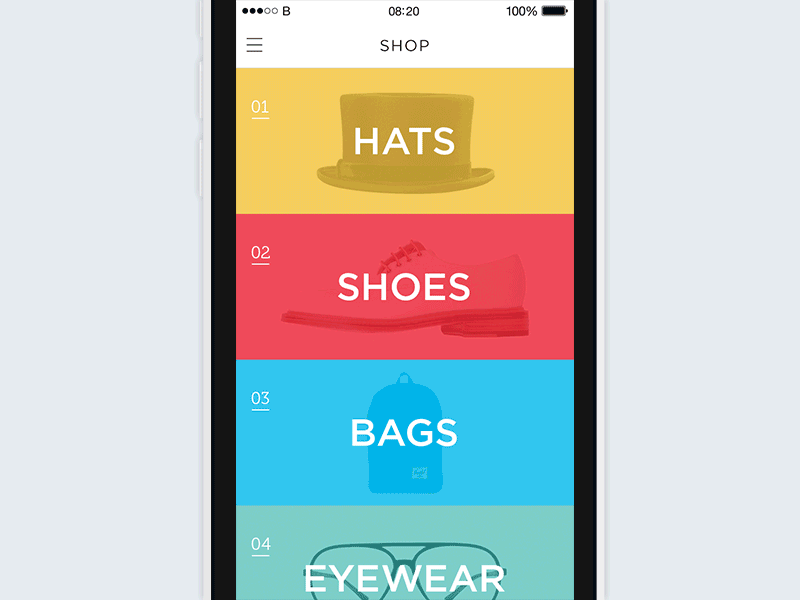 Shop 360 interaction app animation app buditanrim cards fashion gif interaction iphone product ui ux