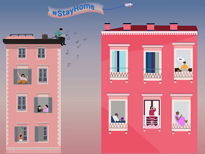 StayHome city home illustration music read work