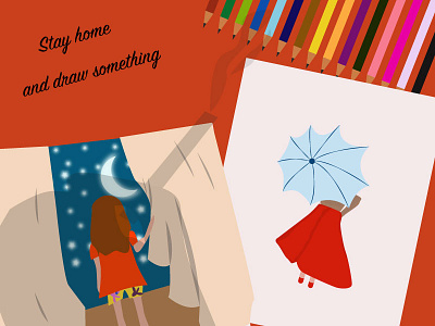 stay home and draw something design illustration painting woman
