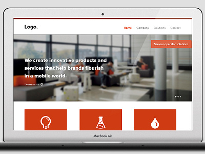 Home page design clean contact form full view grey home icons minimal orange page slider template website white