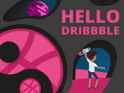 Hello Dribbblers! design hello dribbble illustration minimal space spaceman spaceship vector