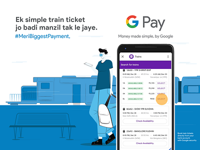 Google Pay Illustration app branding design google graphic design illustration illustrator phone train vector