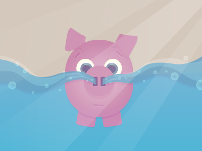Floating Pig bubbles cartoonish character character design floating light streaks vector water