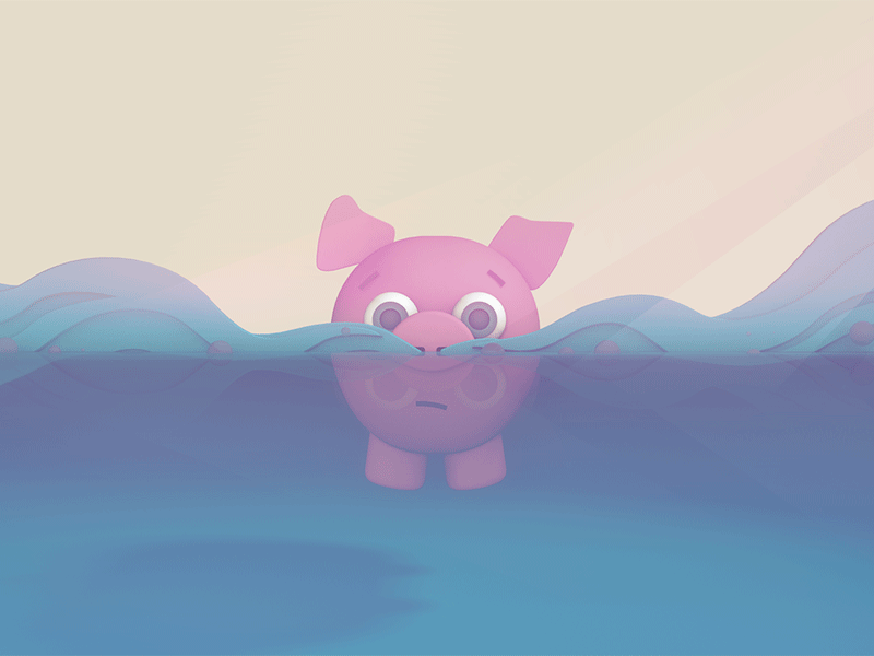 Floating Pig - 3D Animation 3d after effects animation c4d character cinema 4d color correction cute model pig water zoom in