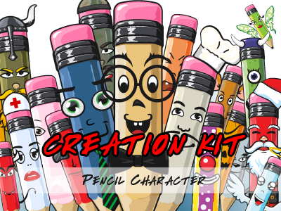 Pencil character creation kit buy character creation decean graphic icon illustration illustrator kit mascot nelutu pencil river vector