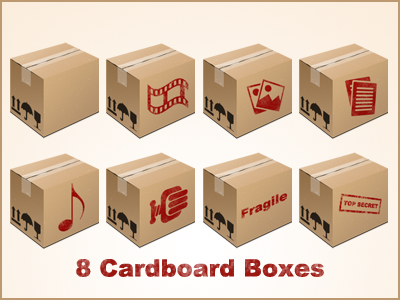 Cardboard Box Icons - Free PSD and PNG archive box carboard documents download fragile free freebie icon icons music photo png psd secret top video