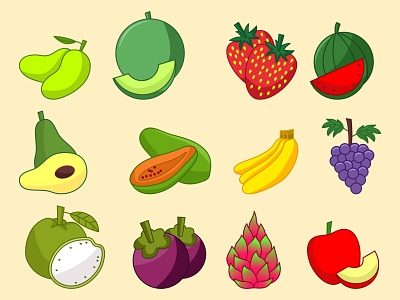 Vector Illustration of fresh and cute fruit apple banana fruit fruit fresh illustrations fruit pinapple vector fruit water melon wine