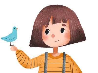Blue bird art character chibi childrens illustration girl illustration kids