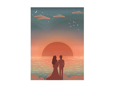 As the Sun Sets.. adobe illustrator illustration illustration art landscape nightsky scenery sea sky sunset