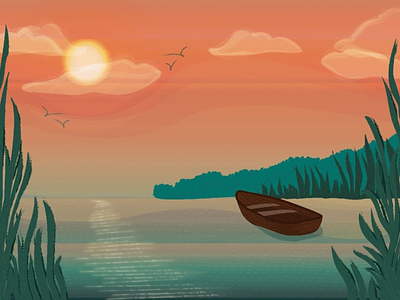 Lake at Noon adobe illustrator illustration illustration art landscape scenery sky