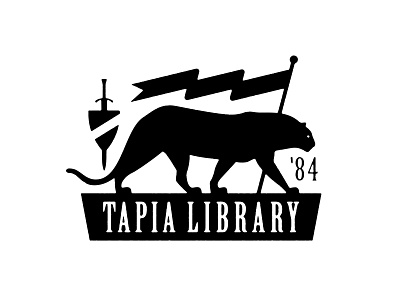 Book Stamp banner branding flag jaguar library logo panther shield stamp sword wild