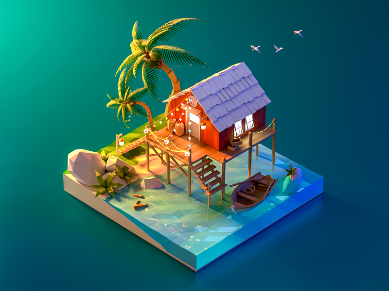 Seaside cottage night by JzhDesigner on Dribbble