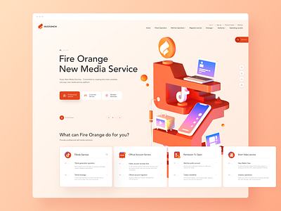 Fire Orange 3d business c4d company new media ui web web design website