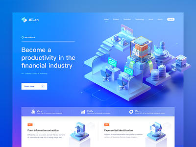 AiLan - Smart application webpage 3d ai assistant bank banner c4d chip computer data efficient finance intelligent monitor office robot server software technology ui web