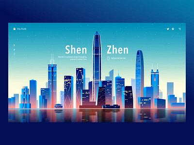 City Guide UI blue building city guide house illustration interaction interface landmark life recommended shenzhen tourism traffic travel ui web