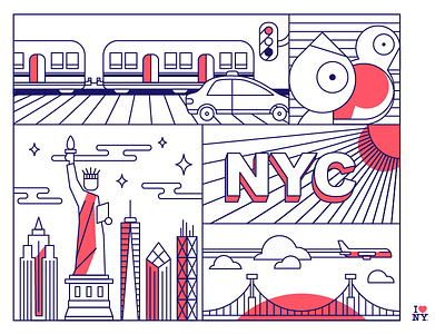 NYC Mural city illustration mural new nyc outline travel vector york