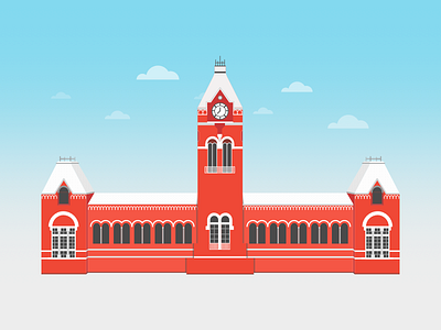 Chennai Central Illustration chennai city design graphic illustration line minimal railway red retro vector
